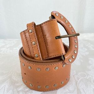 botkier cognac brown studded Wide leather belt